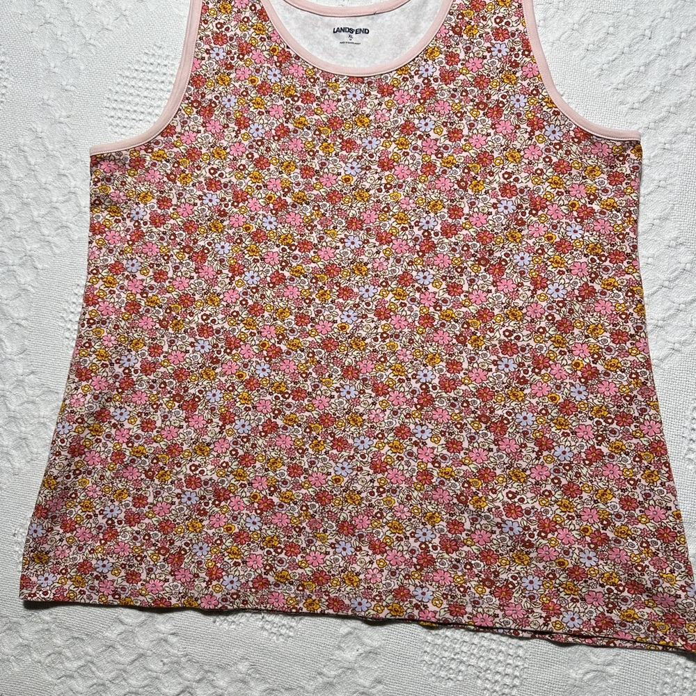 Lands' End Pink Floral Tank Top- size XL- perfect for that summer cabin feel
